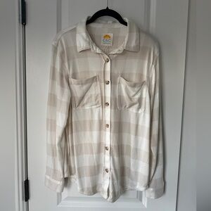 C&C California beige and white Checkered Shirt NWT